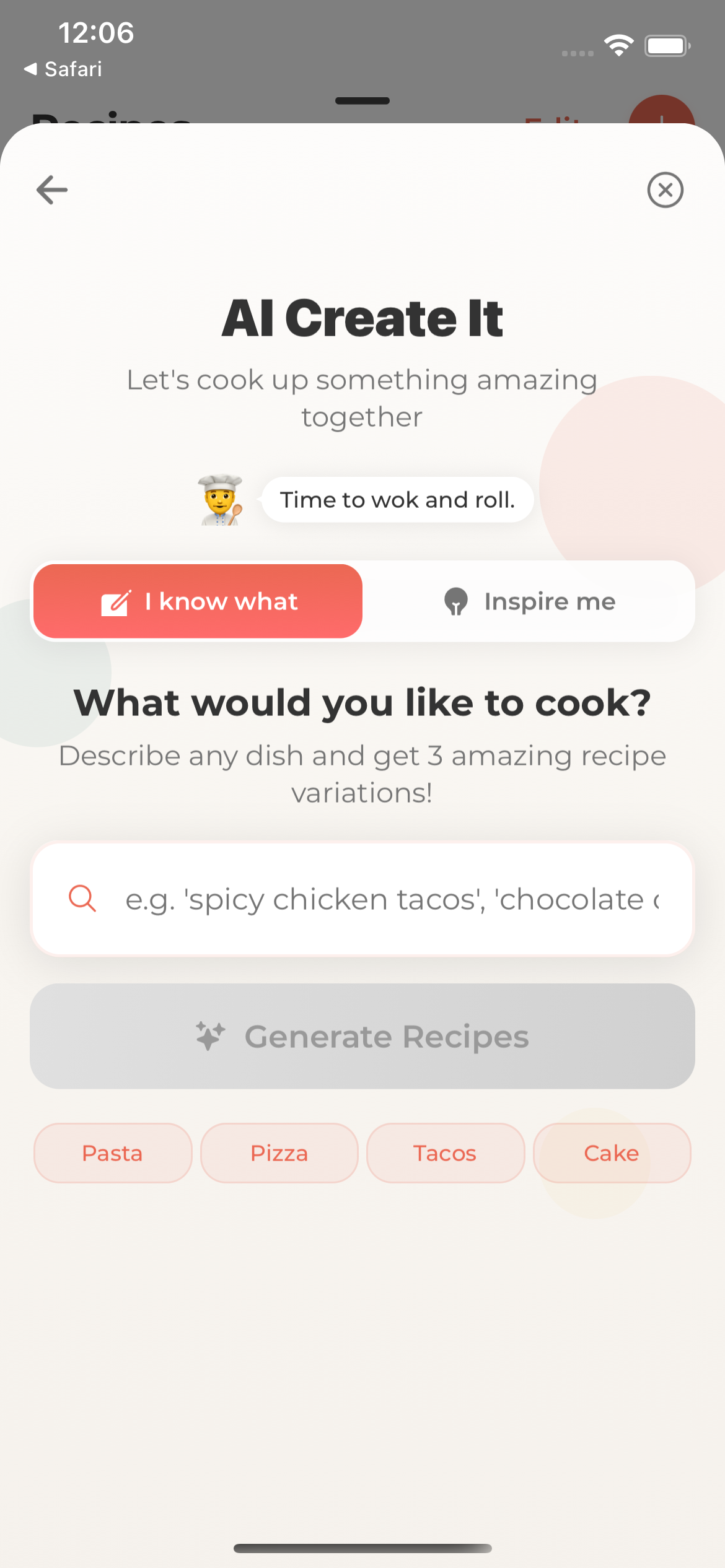 Type any recipe idea