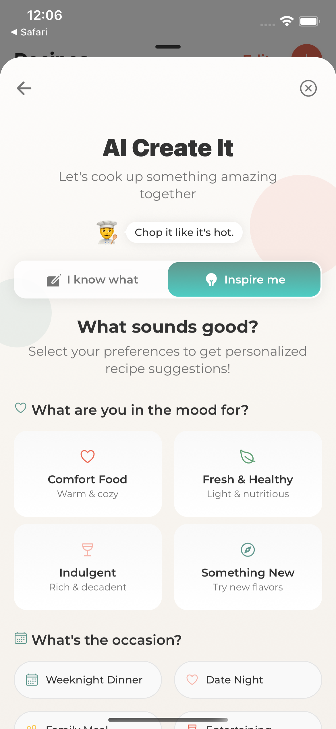 Browse recipe suggestions